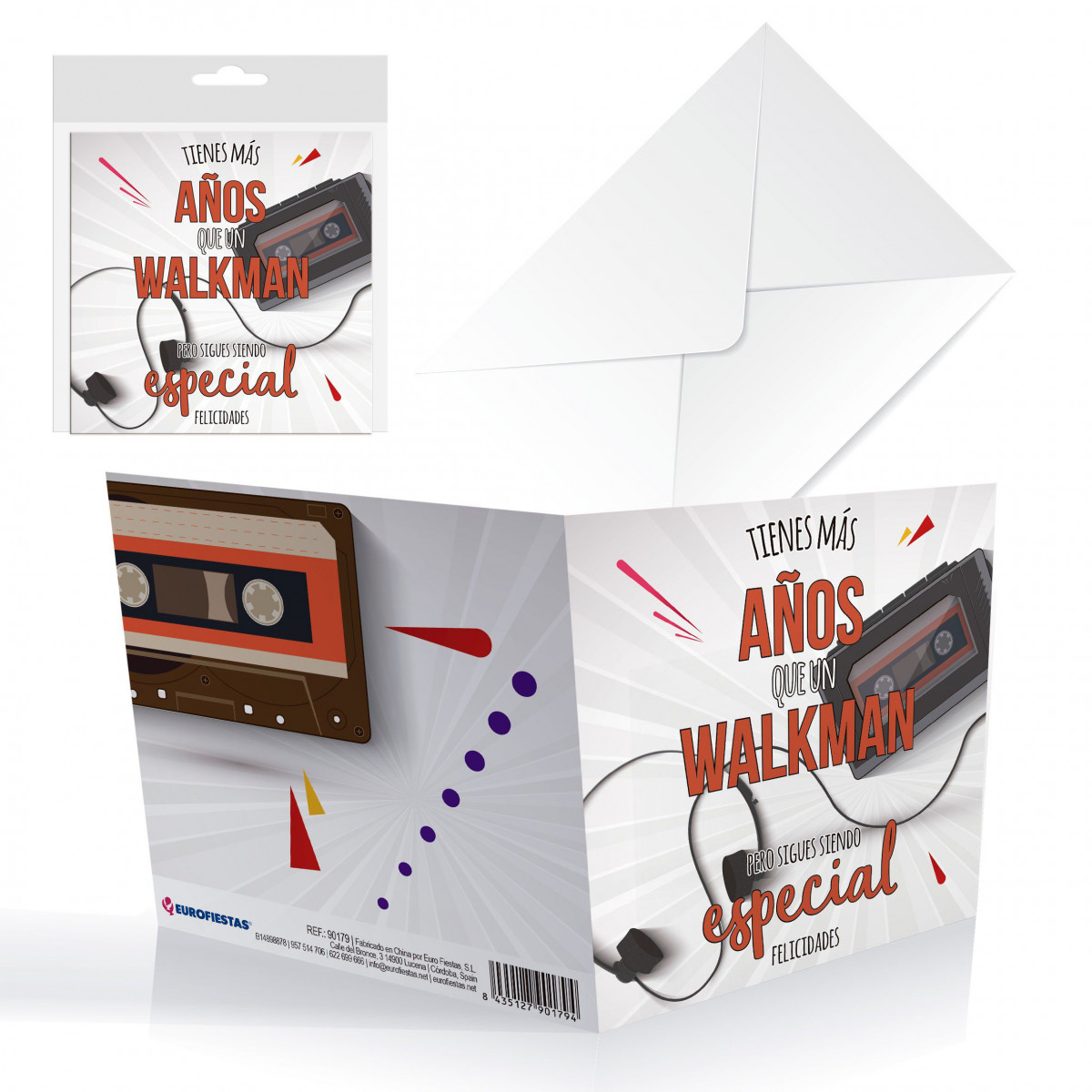 Cartão quadrado de aniversário walkman