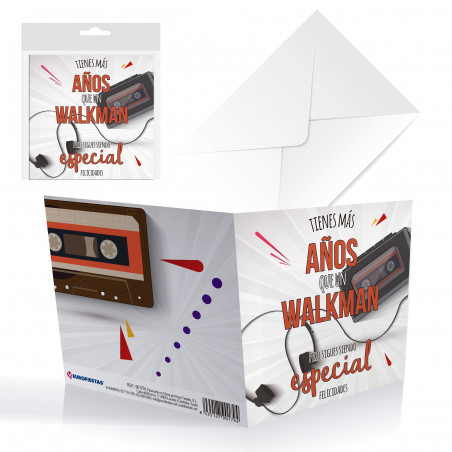 Cartão quadrado de aniversário walkman
