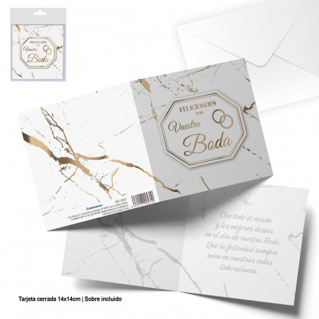 Cartão de casamento de mármore branco quadrado