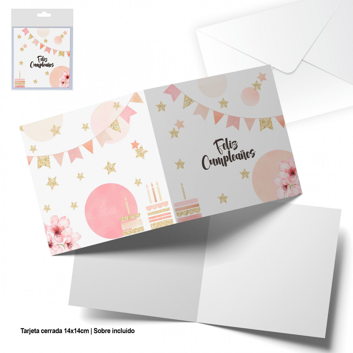 Cartão de felicitação quadrado aquarela e purpurina dourada feliz aniversário.