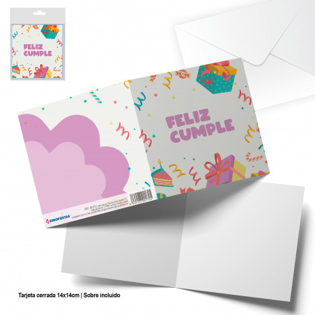 Cartão quadrado lila detalhes feliz aniversário