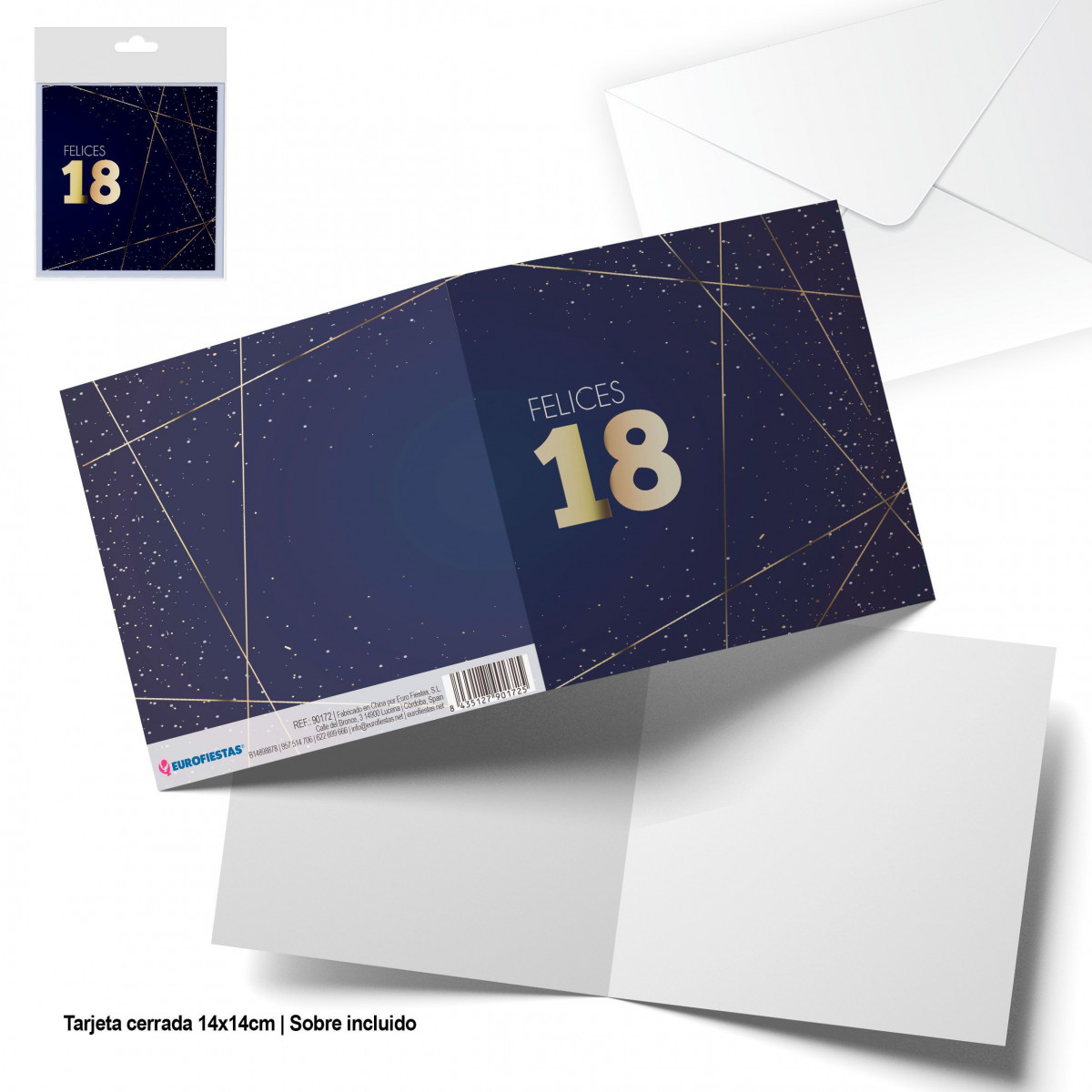 Cartão de felicitações quadrado azul-marinho e dourado felizes 18