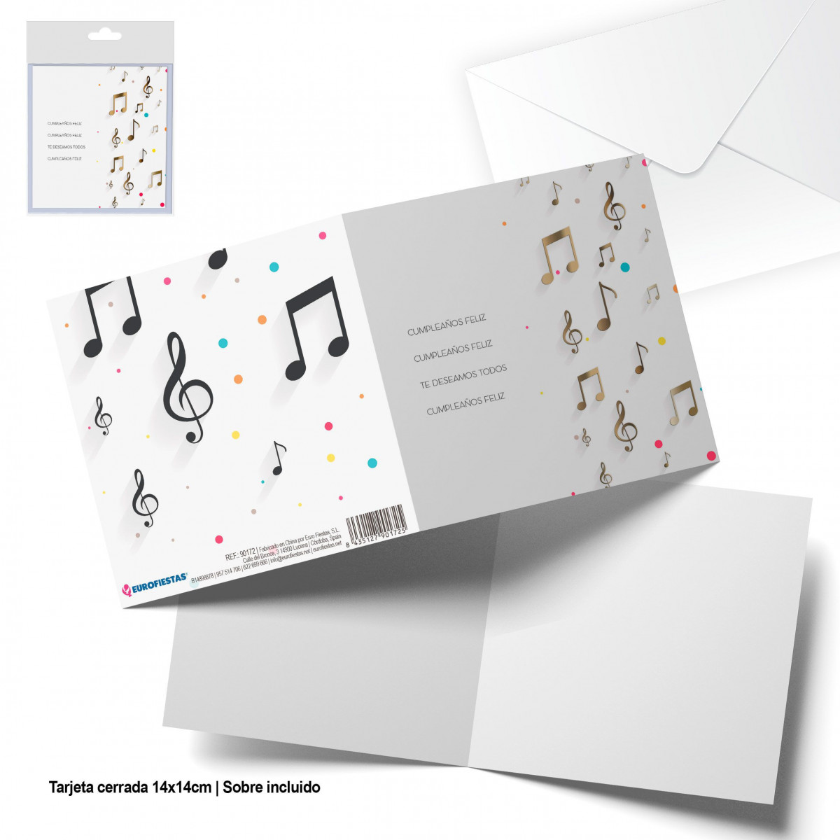 Cartão de felicitação quadrado notas musicais feliz aniversário