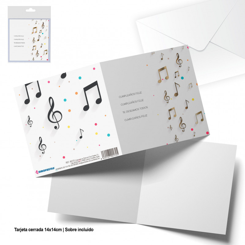 Cartão de felicitação quadrado notas musicais feliz aniversário