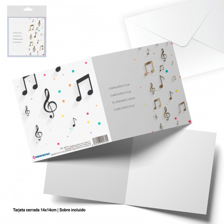 Cartão de felicitação quadrado notas musicais feliz aniversário