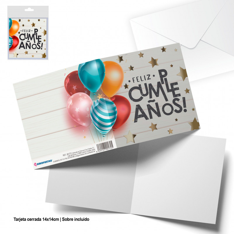 Cartão de aniversário com envelope - Design colorido e festivo