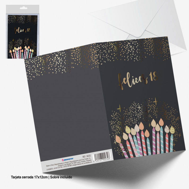 Cartão metálico ouro feliz 18 velas