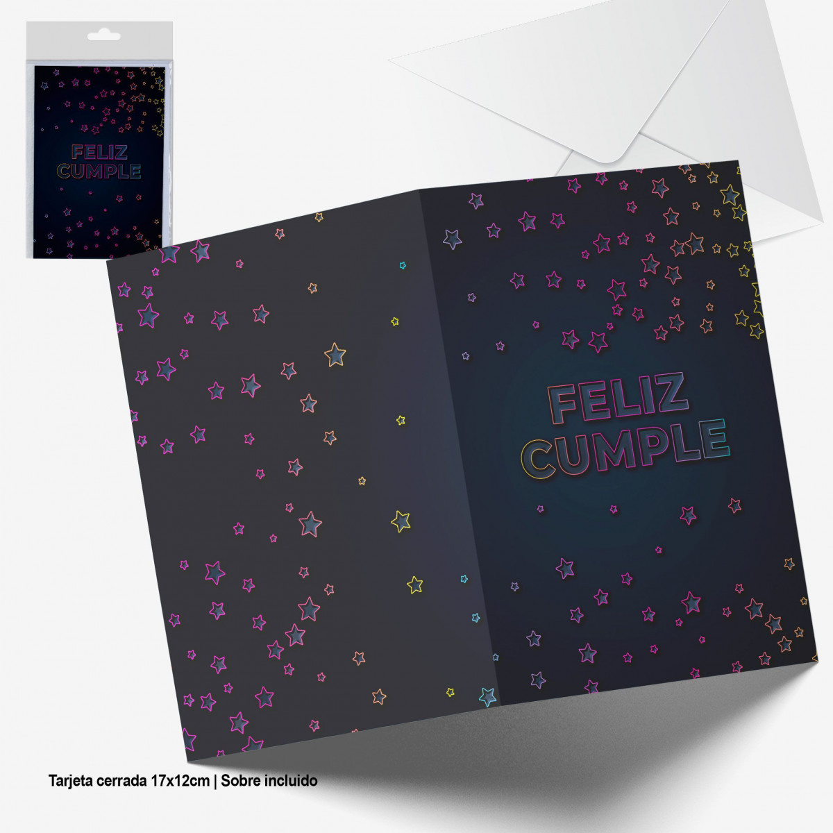 Cartão de felicitação estrelas neon feliz aniversário