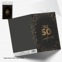 Cartão de felicitações preto com brilhos dourados Feliz aniversário de 50 anos