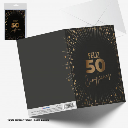 Cartão preto dourado brilha feliz 50º aniversário