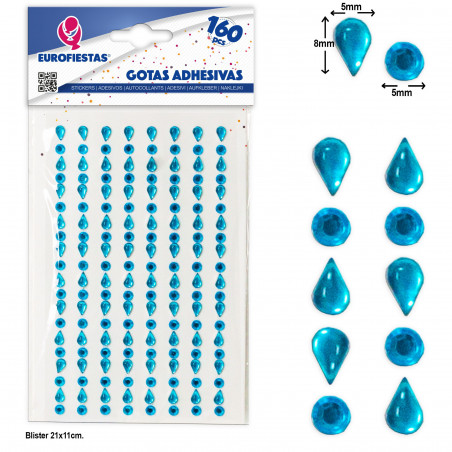 160 gotas de adesivo azul claro