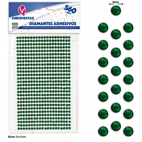 560 pequenos diamantes adesivos verdes