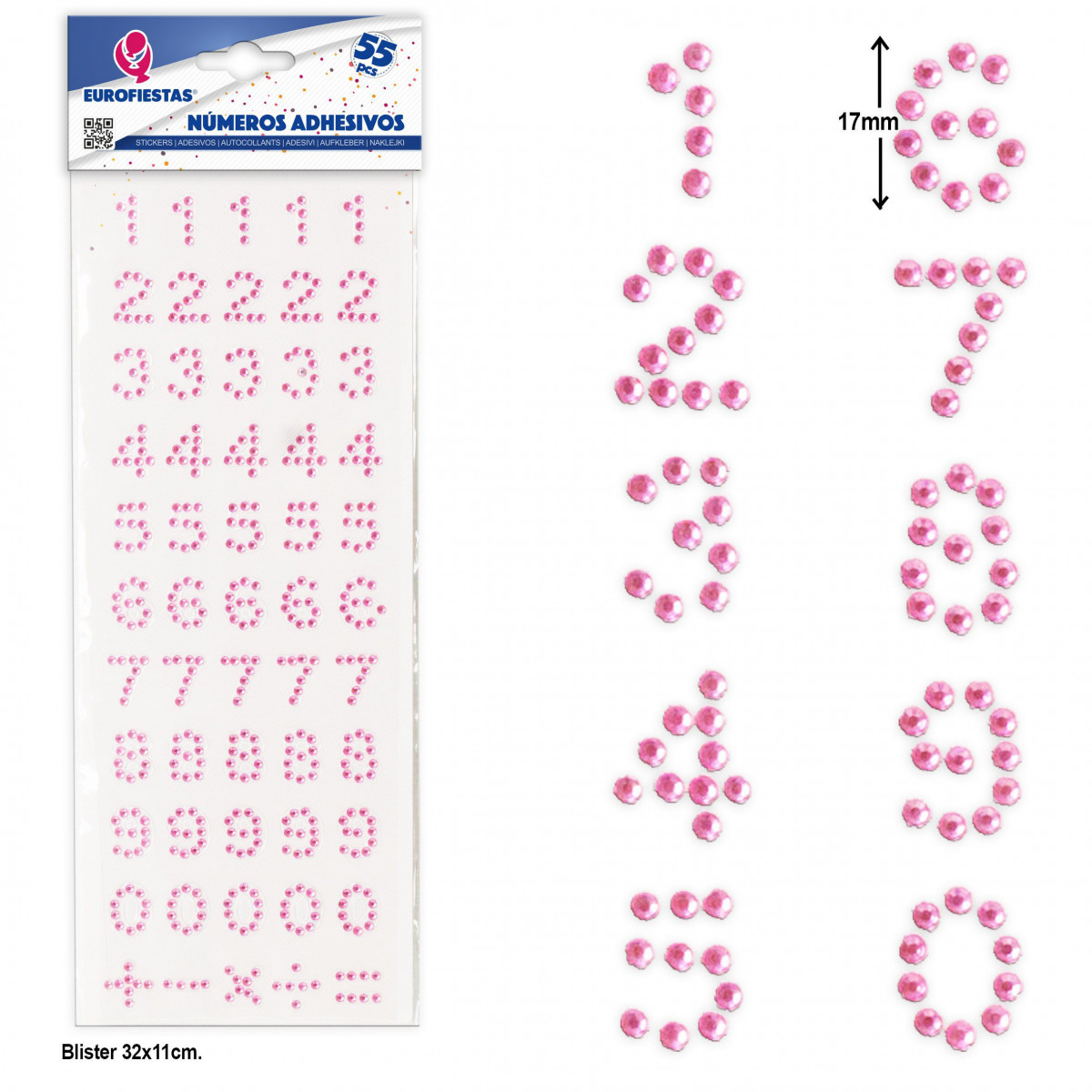 Adesivos números rosa para artesanato, pacote com 55 unidades