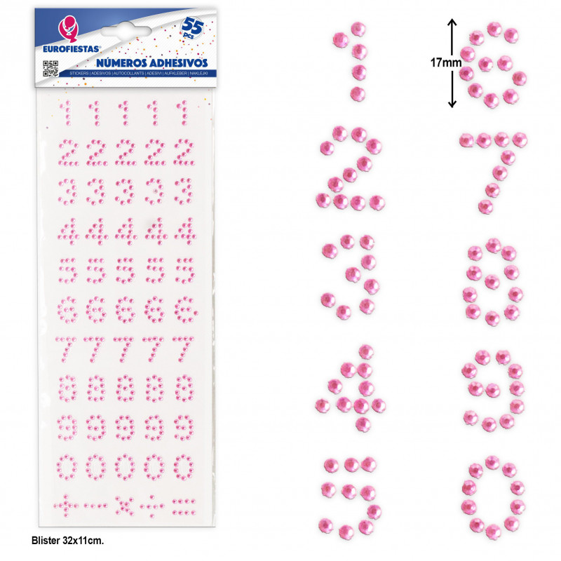 Adesivos números rosa para artesanato, pacote com 55 unidades
