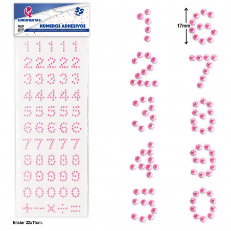 Adesivos números rosa para artesanato, pacote com 55 unidades
