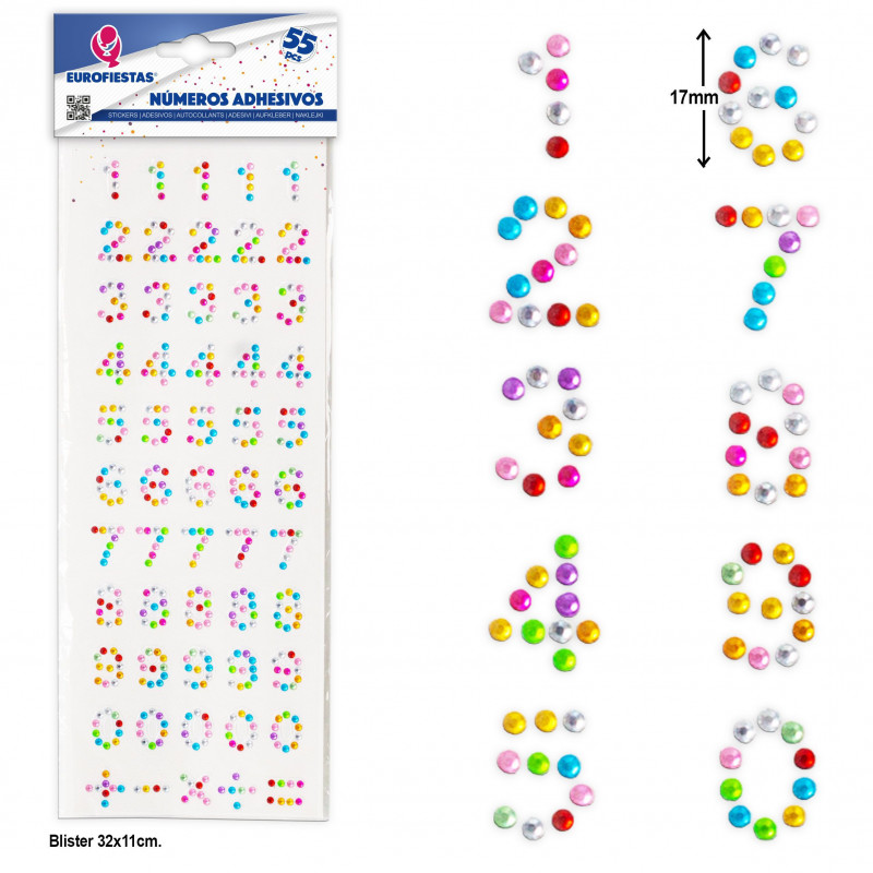 Adesivos de números multicoloridos, conjunto de 55 números brilhantes para artesanato