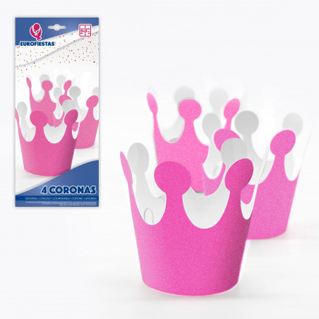Conjunto de 4 coroas rosa brilhante para festas, acessório divertido e original