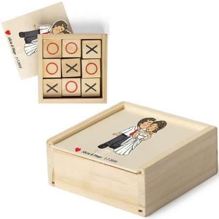 Jogo da velha em uma caixa de presente de casamento personalizada