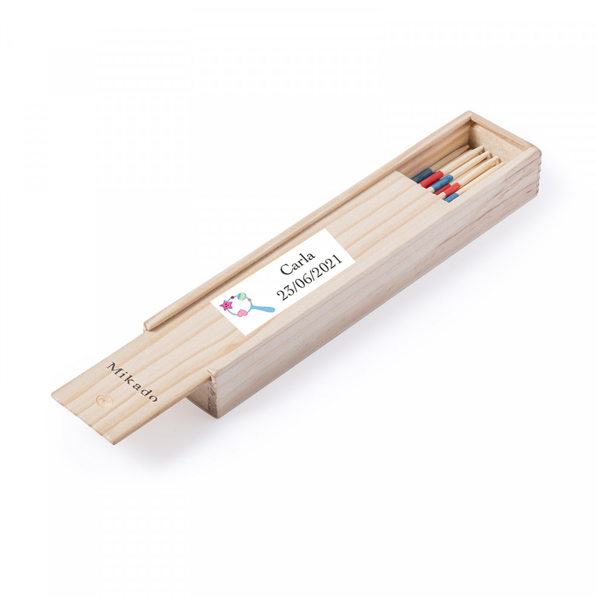 Conjunto de mikado personalizado com adesivo de batizado