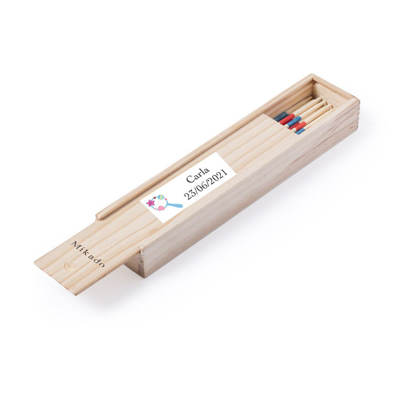 Conjunto de mikado personalizado com adesivo de batizado