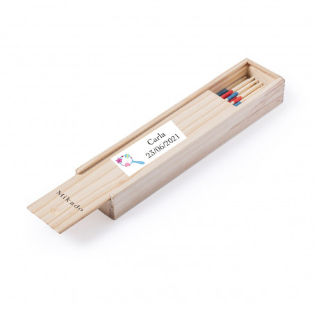 Conjunto de mikado personalizado com adesivo de batizado