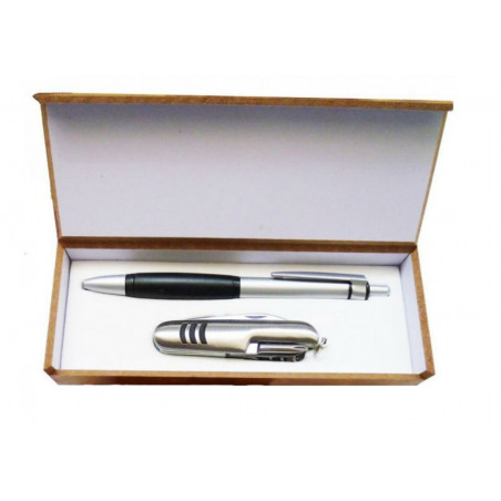 Caneta com faca em estojo de madeira com adesivo de casamento personalizável
