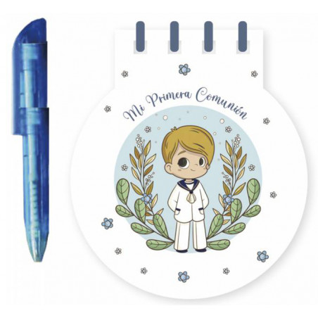 Caderno com caneta para comunhão menino