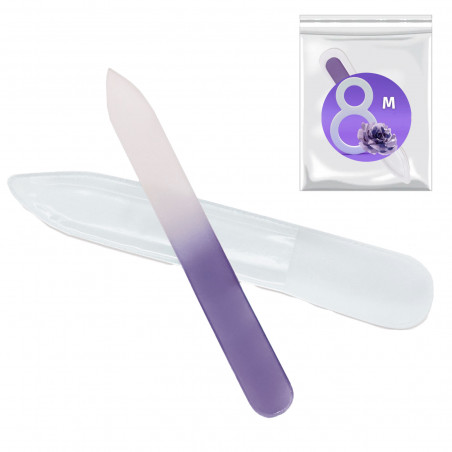 Lima de unha de vidro lilás com adesivo personalizável como presente para o dia da mulher trabalhadora