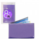 Porta-cartões feminino na cor lilás apresentado em bolsa transparente com adesivo de imagem