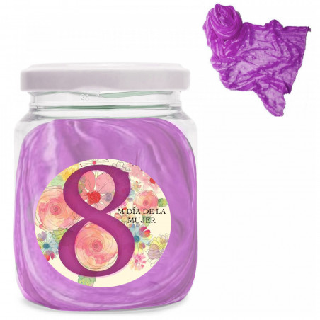 Lenço de pescoço feminino na cor lilás em frasco transparente e adesivo para personalizar para o dia da mulher
