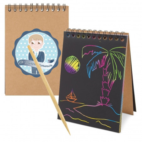 Caderno raspado para desenhar multicolorido apresentado para a comunhão com adesivo infantil
