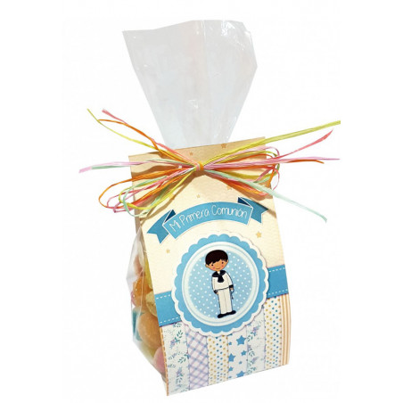 Doces de comunhão em bolsa de celofane decoradas