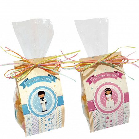 Doces de comunhão em bolsa de celofane decoradas