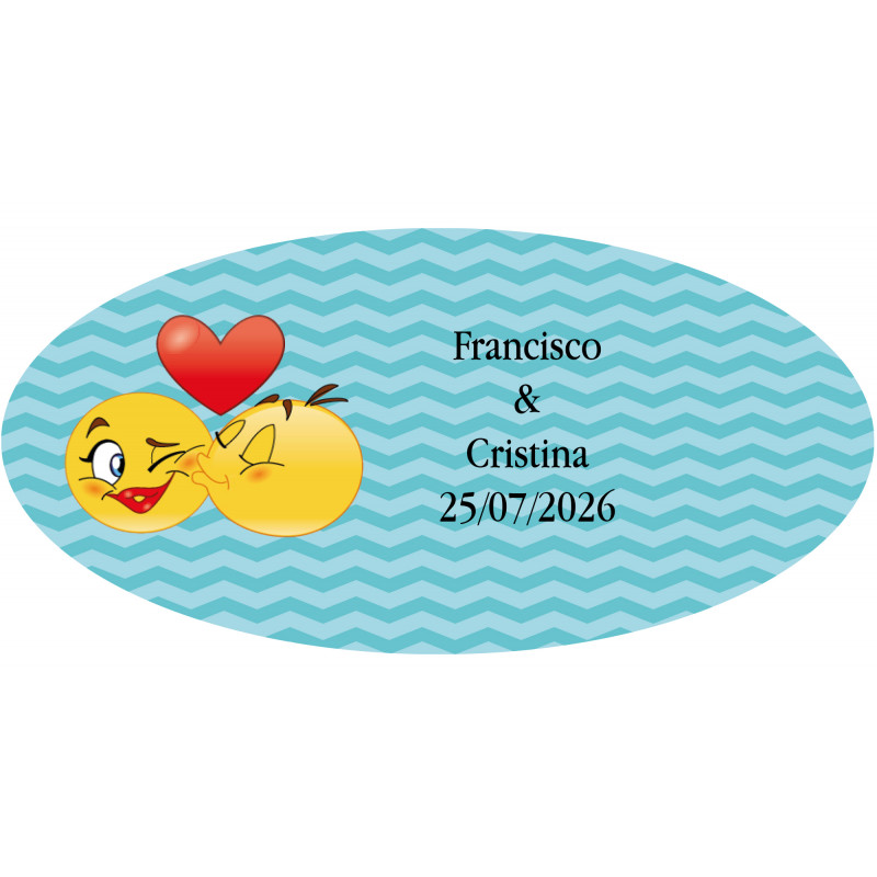 Adesivo personalizado ovalado emojis se beijando