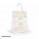 Moldura dourada com saco de papel para presente de comunhão e adesivo personalizado