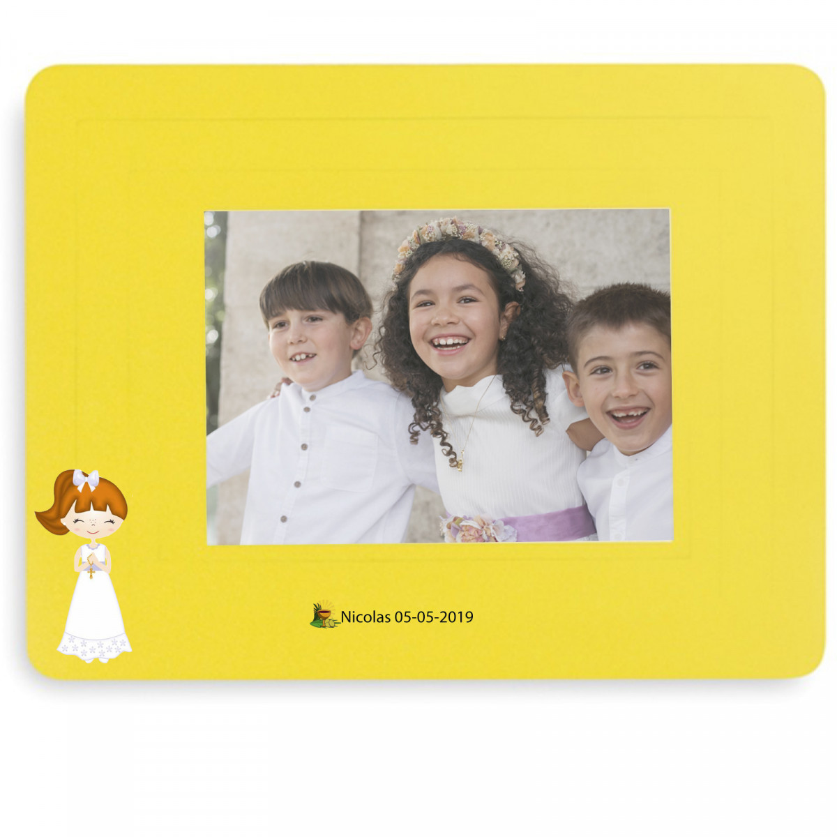 Mouse pad com espaço para foto e adesivos de comunhão personalizáveis para presentear adolescentes