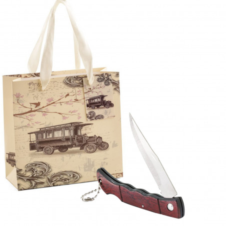 Faca com cabo de madeira em bolsa vintage de presente