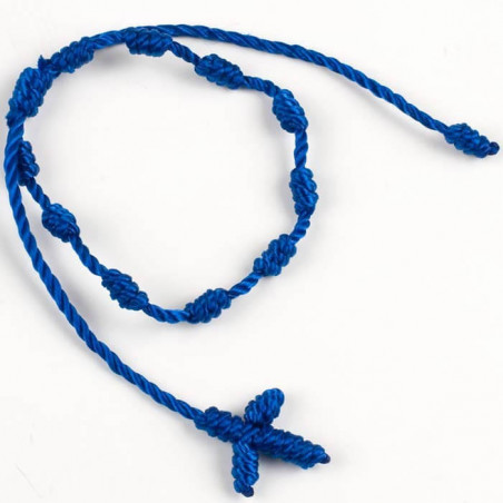 Rosário juvenil de cordão na cor azul com cartão de comunhão personalizado para dedicatória