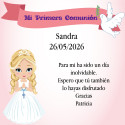 Pulseira rosário rosa com cartão de comunhão com dedicatória