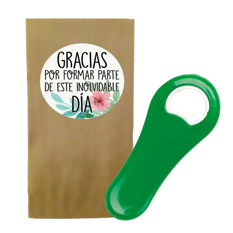 Abridor magnético com envelope e adesivo floral com frase