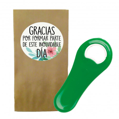 Abridor magnético com envelope e adesivo floral com frase