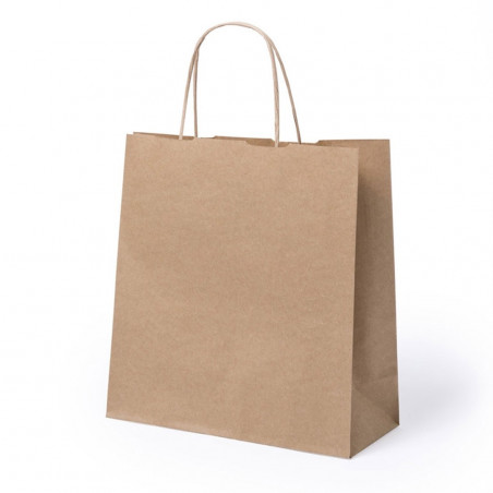 Necessaire com zíper de tecido apresentado em bolsa de kraft com adesivos personalizados para comunhão