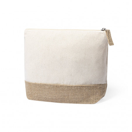 Necessaire com zíper de tecido apresentado em bolsa de kraft com adesivos personalizados para comunhão