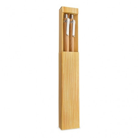 Caneta de bambu e lapiseira em uma caixa