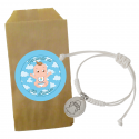 Pulseira de anjo da guarda em envelope kraft com adesivo para batizado
