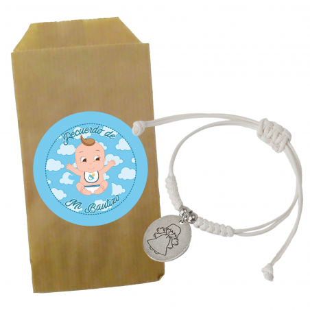Pulseira de anjo da guarda em envelope kraft com adesivo para batizado