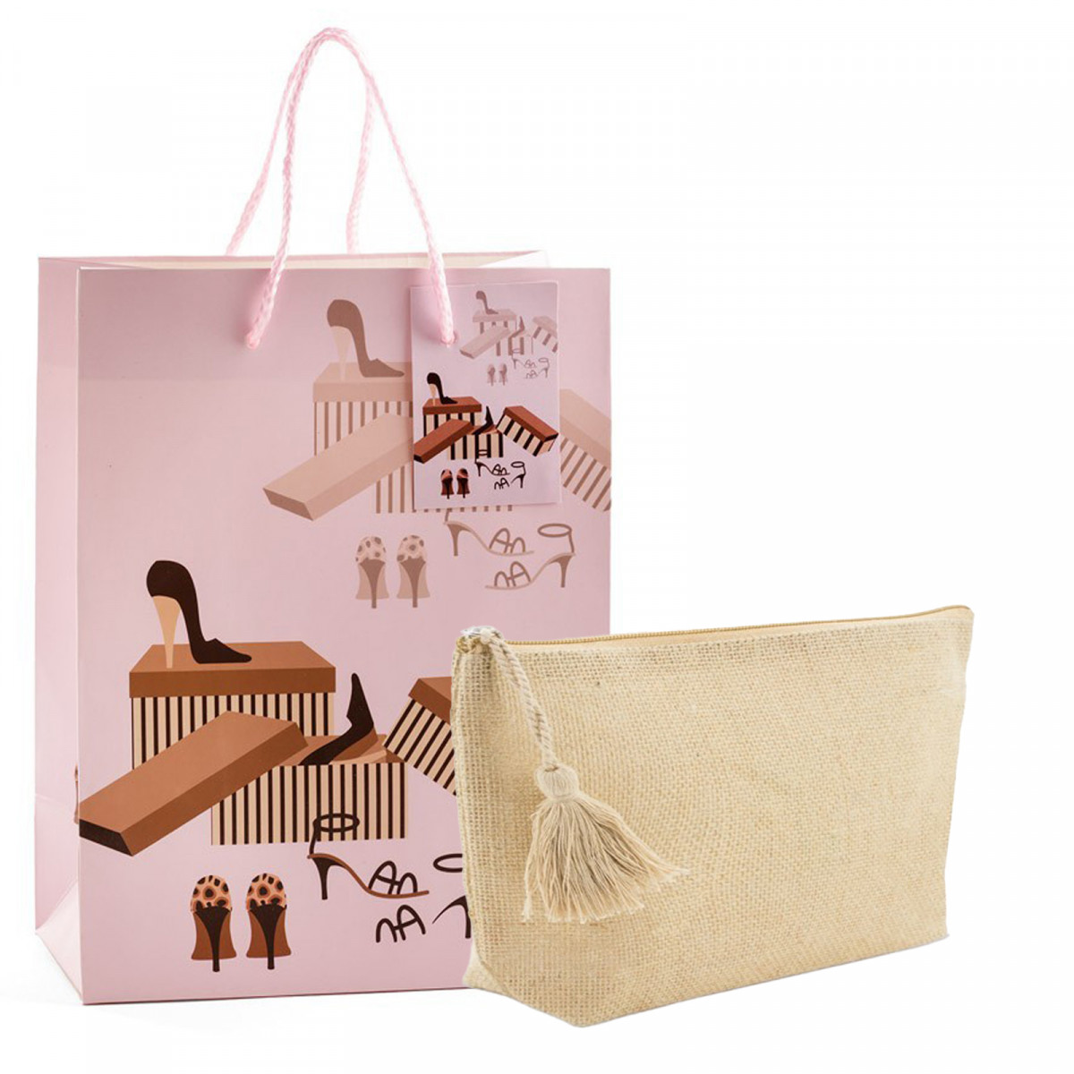 Bolsa de toalete de juta com sacola para presente