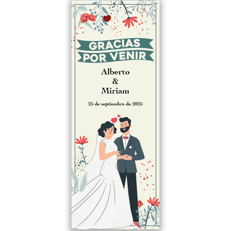 Adesivo personalizado para casamentos em vertical noivos e flores divertido