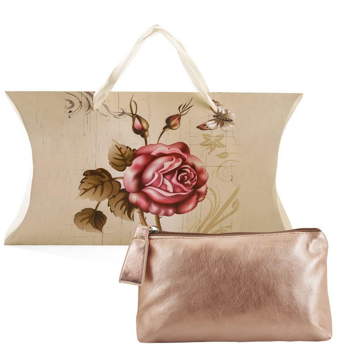 Bolsa de higiene feminina para presentear com caixa floral