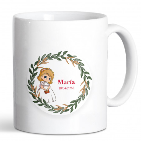 Caneca de cerâmica com adesivo de comunhão de menina